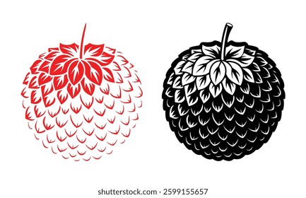 Abstract Lychee Logo Stylized Lychee Fruit Vector Illustration – Red and Black Tribal Design Tattoo Style Lychee Illustration