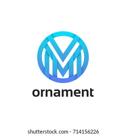 Abstract M letter circle icon linear logo sign vector design.