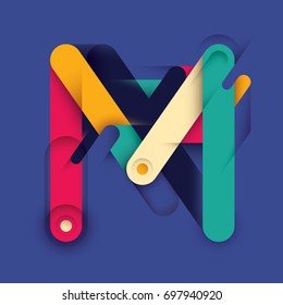 Abstract M letter design, made of rounded geometric shapes in color. Vector illustration.
