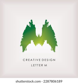 abstract M letter logo, a unique and artistic logo, also has power around every corner, the color green
