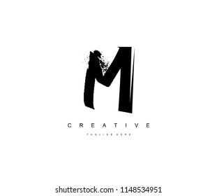 Abstract M Letter Paint Brush Vector Logotype
