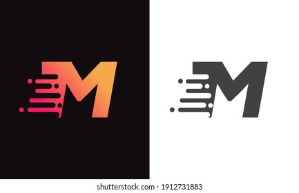 Resumen del diseño del logotipo de velocidad de la letra M. Creativo único y elegante geométrico, minimalista marca de moda M carta logotipo.	