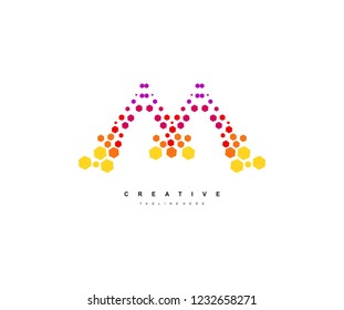 Abstract M Letter Trendy Gradation Techno Hexagon Honeycomb Logotype