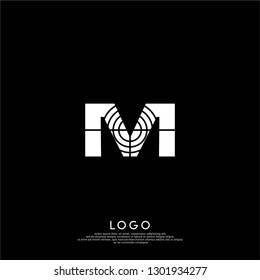 abstract M logo letter with circle shot design concept
