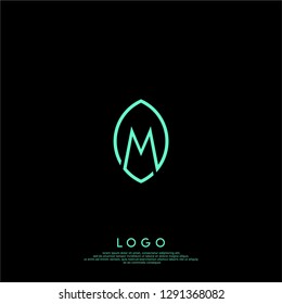 abstract m logo letter inside the green leaf shape design concept