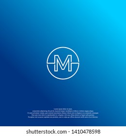 abstract M logo letter isolated with circle shape design concept. abstract blue sea water background design concept. modern line symbol logotype