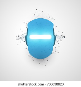 Abstract Machine Learning, Artificial Intelligence and Networks Design Concept with Network Mesh and Robot Head