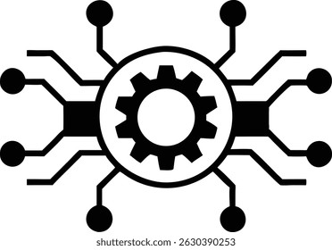 Abstract machine learning gear icon silhouette design for artificial intelligence concepts