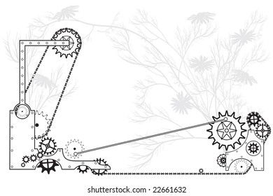 abstract machine on a floral background