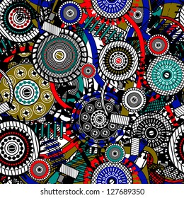 Abstract Machine pattern. Seamless mechanism texture. Vector  illustration with cogwheels and mechanical parts