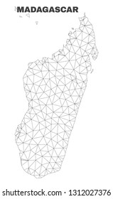 Abstract Madagascar Island map isolated on a white background. Triangular mesh model in black color of Madagascar Island map. Polygonal geographic scheme designed for political illustrations.