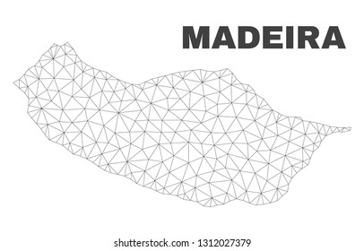 Abstract Madeira map isolated on a white background. Triangular mesh model in black color of Madeira map. Polygonal geographic scheme designed for political illustrations.