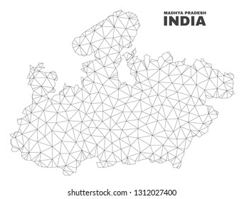 Abstract Madhya Pradesh State map isolated on a white background. Triangular mesh model in black color of Madhya Pradesh State map. Polygonal geographic scheme designed for political illustrations.