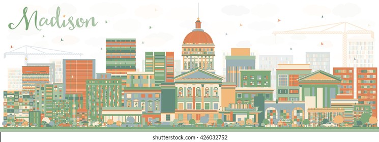 Abstract Madison Skyline with Color Buildings. Vector Illustration. Business Travel and Tourism Concept with Modern Buildings. Image for Presentation Banner Placard and Web Site.