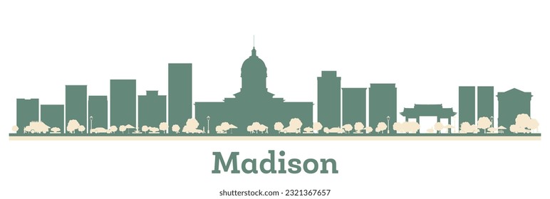 Abstract Madison USA City Skyline with Color Buildings. Vector Illustration. Business Travel and Tourism Concept with Modern Architecture.