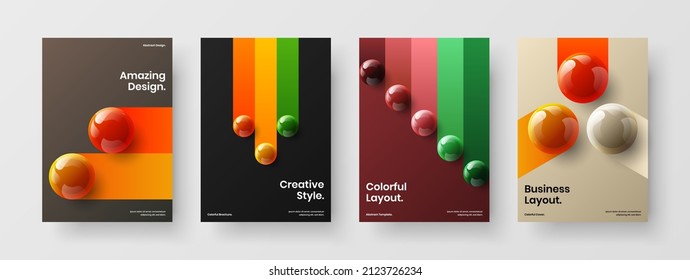 Abstrakte Magazine decken Vektordesign-Template-Sammlung. Minimalistische 3D-Sphären Booklet-Layout-Paket.