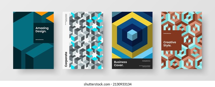 Abstrakter Magazin decken Vektordesign-Layout-Set. Trendy mosaic hexagons poster grafik Komposition.
