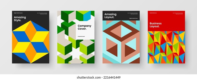 Abstract magazine cover vector design illustration composition. Creative geometric tiles annual report template bundle.