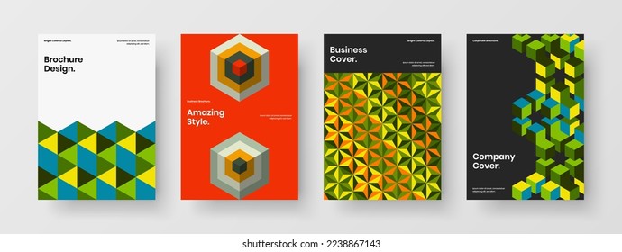Abstract magazine cover vector design template collection. Simple geometric hexagons front page concept set.