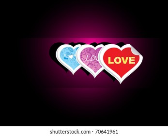 abstract magenta background with set of three valentine day sticker