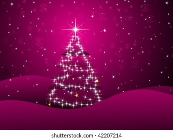 abstract magenta background with shiny xmas tree