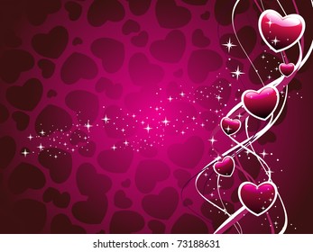 abstract magenta macro, twinkle star background with curve stripes, romantic hearts