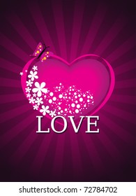 abstract magenta rays background with isolated romantic pink heart