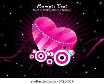 abstract magenta rays, twinkle star background with grungy pink heart and circle