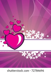 abstract magenta rays, wave background with bloom and romantic hearts