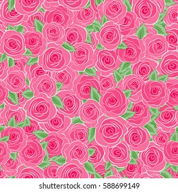 Abstract magenta roses with a green leaves flower card. Hand drawn background with dogrose flowers. Cute wild rose design. Flower seamless pattern. Flower background. Vintage dog rose pattern.