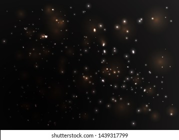 Abstract magic background with glow light effect. Beautiful sparks shine with glow light. Vector magic sparkles on dark background. Bokeh background.