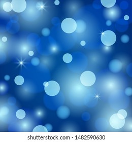 Abstract Magic Blurred bokeh background. Blue light Holiday Vector illustration texture. Christmas and New Year holidays template