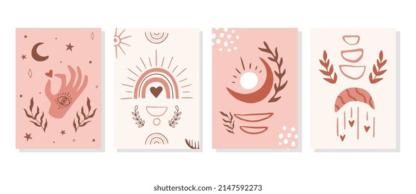 Resumen colección vectorial de afiches de estilo boho mágico