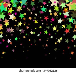 Abstract magic colorful stars on dark background. Vector design for postcard, poster, banner