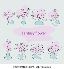 Abstract Magic flower in vase with organic shapes, Fantasy flower