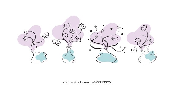 Abstract Magic flower in vase with organic shapes, Fantasy flower.