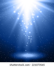 Abstract magic light background. Blue burst and star