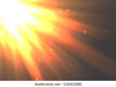 Abstract magic light background. Golden holiday burst. Vector illustration