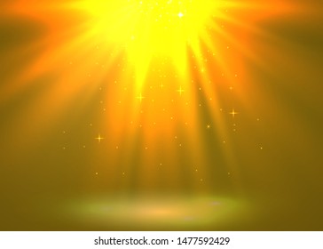 Abstract magic light background. Golden holiday burst. Vector illustration