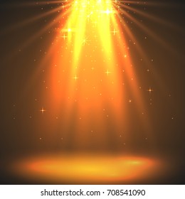 Abstract magic light background. Golden holiday burst. Vector illustration