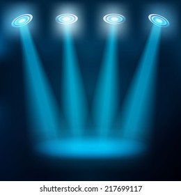 Abstract magic  light background. vector blue spotlights