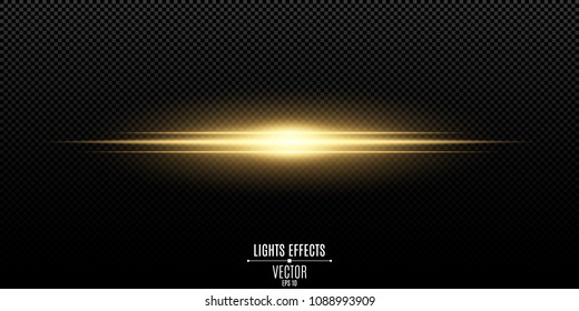 Abstract magic stylish light effect on a transparent background. Gold flash. Vector illustration. EPS 10