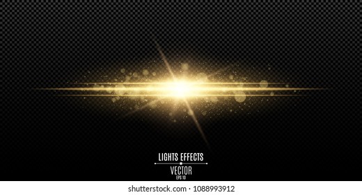 Abstract magic stylish light effect on a transparent background. Gold flash. Luminous dust and glares bokeh. Vector illustration. EPS 10