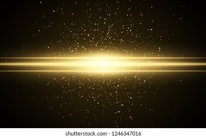 Abstract magic stylish light effect on a transparent background. Gold flash. Luminous flying dust. Shimmering particles. Vector illustration. EPS 10