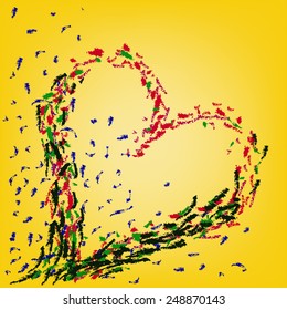 abstract magic white heart on a yellow background