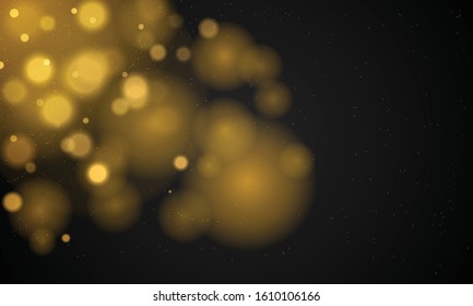 Abstract magical background with bokeh lights effect, black and white, silver, gold glitter for Christmas, for your banner, post