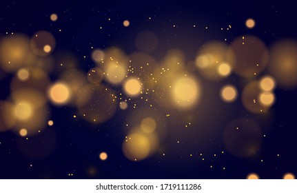 Abstract magical background with bokeh lights effect, blue, silver, gold glitter for Christmas, for your banner, post