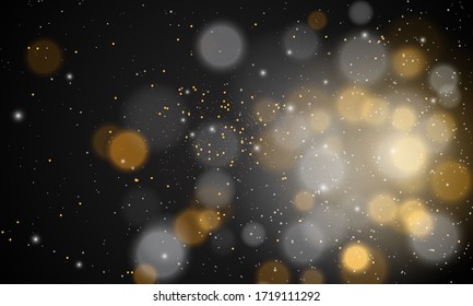 Abstract magical background with bokeh lights effect, black and white, silver, gold glitter for Christmas, for your banner, post