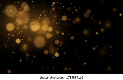 Abstract magical bokeh lights effect background, black, gold glitter for Christmas, for your banner, post