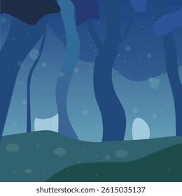 Abstract Magical Forest Landscape Blue Dark Celestial Wallpaper Or Background Vector Design